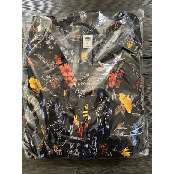 Old Navy Black Vibrant Colors Floral Peasant Cottagecore Boho Blouse Bohemian LG - Picture 8 of 8